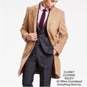 NWT Perry Ellis Wool Blend Camel Brown Coat Longline Winter Jacket Mens Size 50L